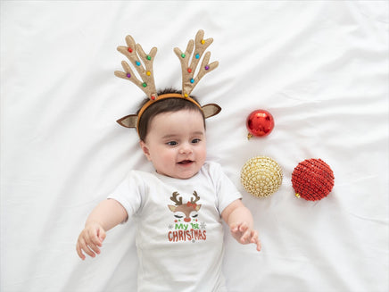Reindeer My First Christmas Machine Embroidery Design, 2 sizes, Reindeer Christmas embroidery design, 4x4 and 5x7 hoop, - sproutembroiderydesigns