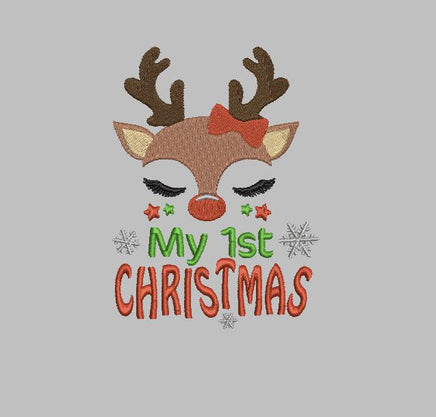 Reindeer My First Christmas Machine Embroidery Design - sproutembroiderydesigns