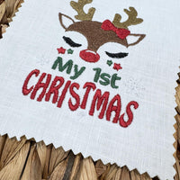 Reindeer My First Christmas Machine Embroidery Design - sproutembroiderydesigns