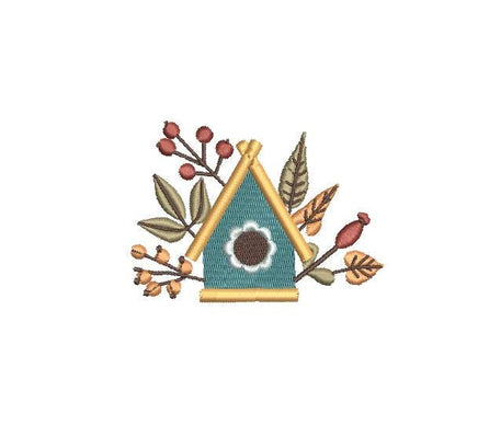 Autumn Birdhouse Embroidery Design, Set of 6, Fall Birdhouse Machine Embroidery Design, 4x4 hoop, Birdwatcher embroidery design - sproutembroiderydesigns