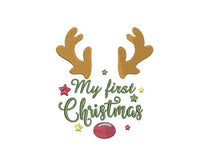 My First Christmas Reindeer Machine Embroidery Design, 2 sizes, Baby Christmas embroidery design, 4x4 and 5x7 hoop, - sproutembroiderydesigns
