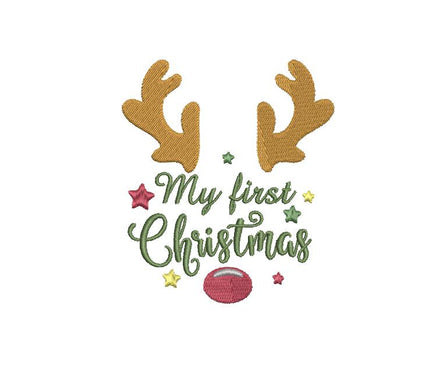 My First Christmas Reindeer Machine Embroidery Design, 2 sizes, Baby Christmas embroidery design, 4x4 and 5x7 hoop, - sproutembroiderydesigns