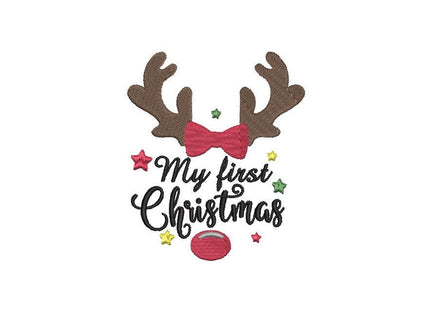 My First Christmas Reindeer Bow Machine Embroidery Design - sproutembroiderydesigns