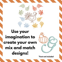 Bundle of Thanksgiving Machine Embroidery Design, 19 designs, Quick Embroidery Design, Pumpkin, Turkey, Sunflower, Leaves, 4x4 hoop