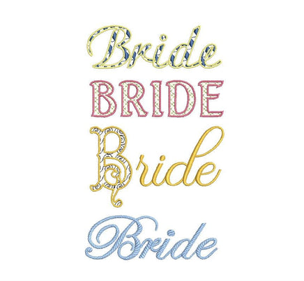 Bride Machine Embroidery Designs, 4 Fonts, wedding embroidery, wedding design, bride embroidery design, wedding pattern - sproutembroiderydesigns