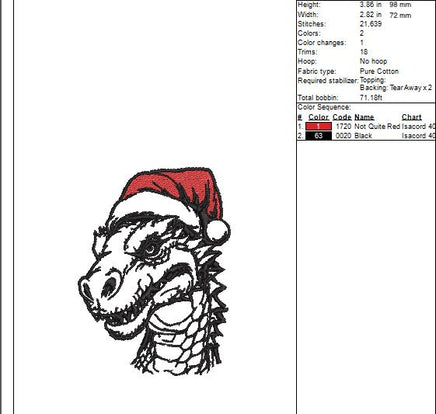 Christmas Dinosaur  Machine Embroidery Design - sproutembroiderydesigns