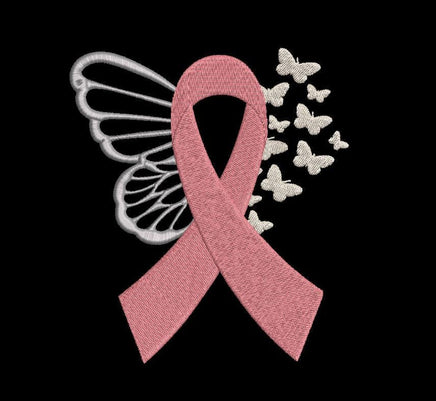 Butterfly Angel Cancer Ribbon Machine Embroidery Design, Breast Cancer Embroidery Design - sproutembroiderydesigns