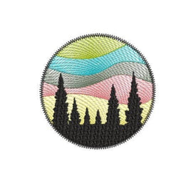 Round Forest Sunset Machine Embroidery Design, Round hoop embroidery design, sunset design, Forest pattern, mountain embroidery design - sproutembroiderydesigns