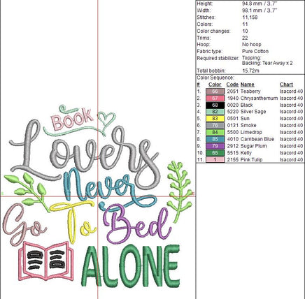 Book Lovers Never Go To Bed Alone Book Embroidery Design, Book Club Quick Stitch - sproutembroiderydesigns