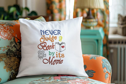 Never Judge A Book By Its Movie Embroidery Design, Book Lover embroidery Quick Stitch, Book Club - sproutembroiderydesigns