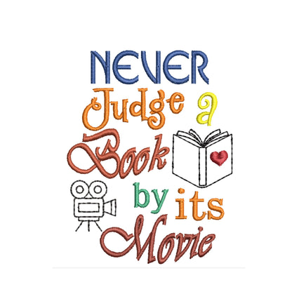 Never Judge A Book By Its Movie Embroidery Design, Book Lover embroidery Quick Stitch, Book Club - sproutembroiderydesigns