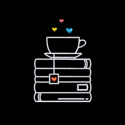 Stack of Books and a Cup a Tea Machine Embroidery Design, Book Embroidery Design, Quick Stitch