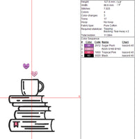 Stack of Books and a Cozy Mug Machine Embroidery Design, Coffee Book Embroidery Design, Quick Stitch - sproutembroiderydesigns
