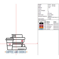 Coffee and Books Machine Embroidery Design, Stack of Books Embroidery Design, Quick Stitch - sproutembroiderydesigns