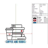 Coffee and Books Machine Embroidery Design, Stack of Books Embroidery Design, Quick Stitch - sproutembroiderydesigns