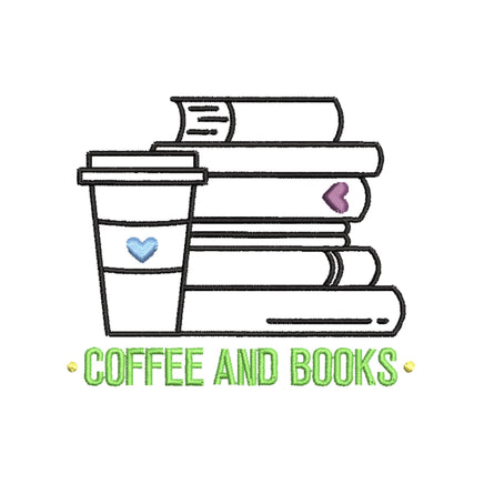 Coffee and Books Machine Embroidery Design, Stack of Books Embroidery Design, Quick Stitch - sproutembroiderydesigns
