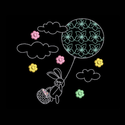 Flower Balloon Easter Bunny Machine Embroidery Design, 2 Sizes, Easter Embroidery Design, 4x4 hoop, 5x7 hoop, quick stitch - sproutembroiderydesigns