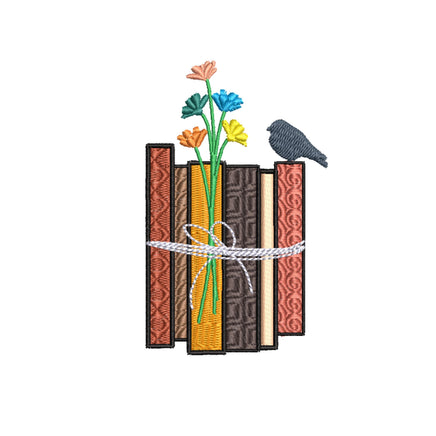 String Tied Stack of Books Machine Embroidery Design, Book Gift Embroidery Design