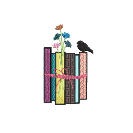 String Tied Stack of Books Machine Embroidery Design, Book Gift Embroidery Design