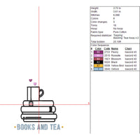 Stack of Books and a Cup a Tea Machine Embroidery Design, Tea Lover Embroidery Design, Quick Stitch
