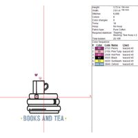 Stack of Books and a Cup a Tea Machine Embroidery Design, Tea Lover Embroidery Design, Quick Stitch