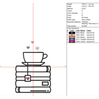 Stack of Books and a Cup a Tea Machine Embroidery Design, Book Embroidery Design, Quick Stitch