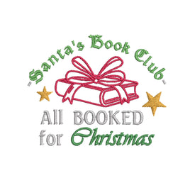 Santa's Book Club Embroidery Design, All Booked Up Embroidery Design, Christmas Design