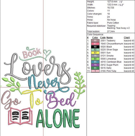 Book Lovers Never Go To Bed Alone Book Embroidery Design, Book Club Quick Stitch - sproutembroiderydesigns