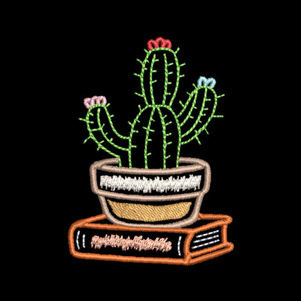 Cactus Book Embroidery Design, Book Club Gift Design - sproutembroiderydesigns