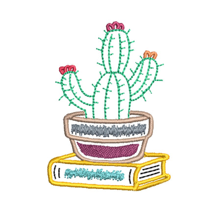 Cactus Book Embroidery Design, Book Club Gift Design - sproutembroiderydesigns
