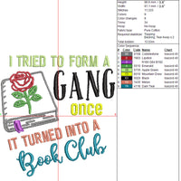 I Tried To Form a Gang Once It Turned Into a Book Club Embroidery Design, Book embroidery Quick Stitch - sproutembroiderydesigns