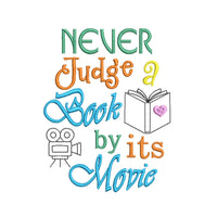 Never Judge A Book By Its Movie Embroidery Design, Book Lover embroidery Quick Stitch, Book Club - sproutembroiderydesigns