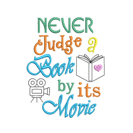Never Judge A Book By Its Movie Embroidery Design, Book Lover embroidery Quick Stitch, Book Club - sproutembroiderydesigns