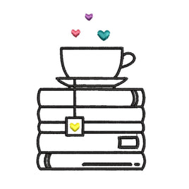 Stack of Books and a Cup a Tea Machine Embroidery Design, Book Embroidery Design, Quick Stitch