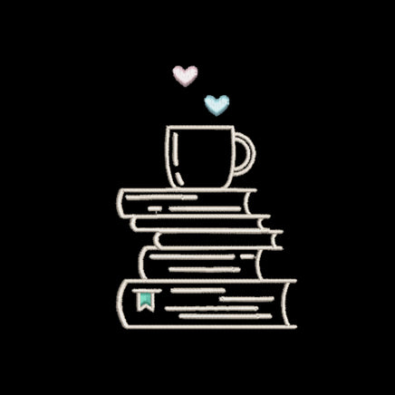 Stack of Books and a Cozy Mug Machine Embroidery Design, Coffee Book Embroidery Design, Quick Stitch - sproutembroiderydesigns