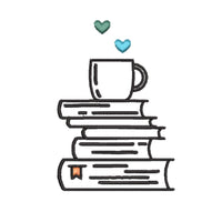 Stack of Books and a Cozy Mug Machine Embroidery Design, Coffee Book Embroidery Design, Quick Stitch