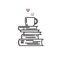Stack of Books and a Cozy Mug Machine Embroidery Design, Coffee Book Embroidery Design, Quick Stitch - sproutembroiderydesigns
