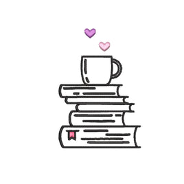 Stack of Books and a Cozy Mug Machine Embroidery Design, Book Embroidery Design, Quick Stitch
