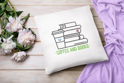 Coffee and Books Machine Embroidery Design, Stack of Books Embroidery Design, Quick Stitch - sproutembroiderydesigns