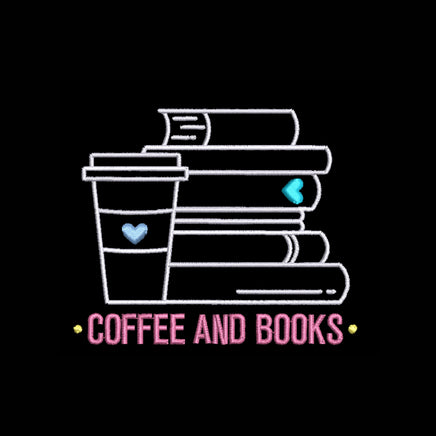 Coffee and Books Machine Embroidery Design, Stack of Books Embroidery Design, Quick Stitch - sproutembroiderydesigns