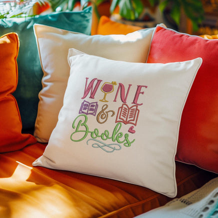 Wine and Books Embroidery Design, Book Club Embroidery Design Quick Stitch - sproutembroiderydesigns