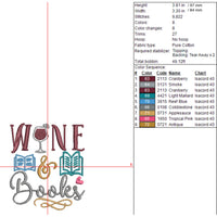 Wine and Books Embroidery Design, Book Club Embroidery Design Quick Stitch - sproutembroiderydesigns