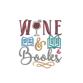 Wine and Books Embroidery Design, Book Club Embroidery Design Quick Stitch