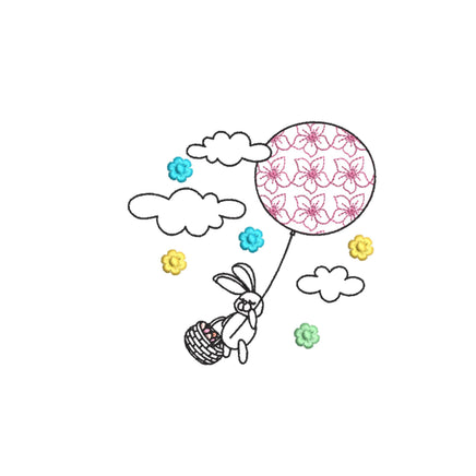 Flower Balloon Easter Bunny Machine Embroidery Design, 2 Sizes, Easter Embroidery Design, 4x4 hoop, 5x7 hoop, quick stitch - sproutembroiderydesigns