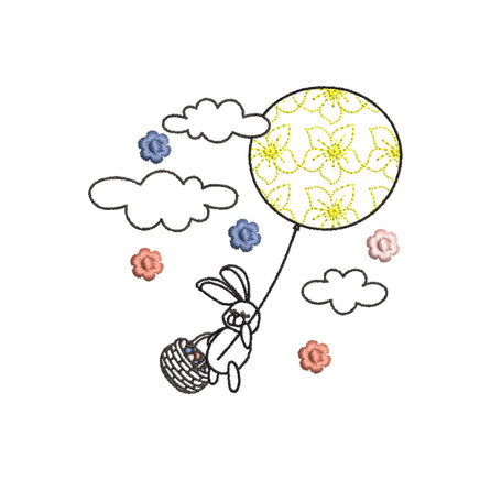 Flower Balloon Easter Bunny Machine Embroidery Design, 2 Sizes, Easter Embroidery Design, 4x4 hoop, 5x7 hoop, quick stitch - sproutembroiderydesigns