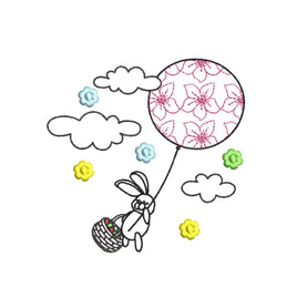 Flower Balloon Easter Bunny Machine Embroidery Design, 2 Sizes, Easter Embroidery Design, 4x4 hoop, 5x7 hoop, quick stitch - sproutembroiderydesigns