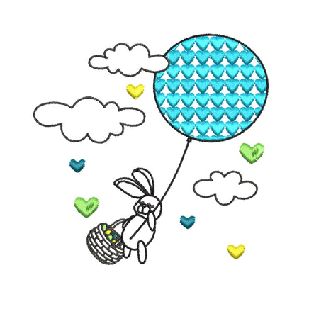 Heart Balloon Easter Bunny Machine Embroidery Design, 2 Sizes, Easter Embroidery Design, 4x4 hoop, 5x7 hoop, quick stitch - sproutembroiderydesigns