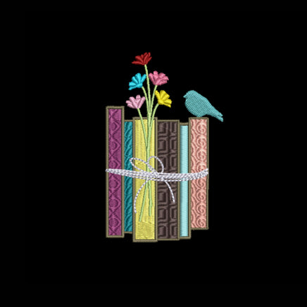 String Tied Stack of Books Machine Embroidery Design, Book Gift Embroidery Design