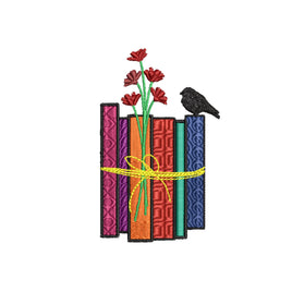 String Tied Stack of Books Machine Embroidery Design, Book Gift Embroidery Design