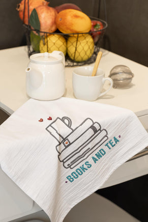 Stack of Books and a Cup a Tea Machine Embroidery Design, Tea Lover Embroidery Design, Quick Stitch